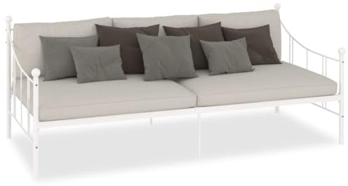 vidaXL Bettgestell Metallbett Bettsofa Bett Tagesbett Kojenbett Einzelbett Schlafzimmerbett Bettrahmen Lattenrost Weiß Metall 90x200cm