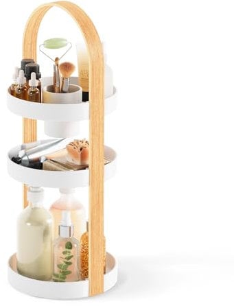UMBRA Bellwood Kosmetik und Make-Up Organizer mit herausnehmbarem Behälter für Schminkpinsel, Holz, Weiss/Natur, Einheitsgröße
