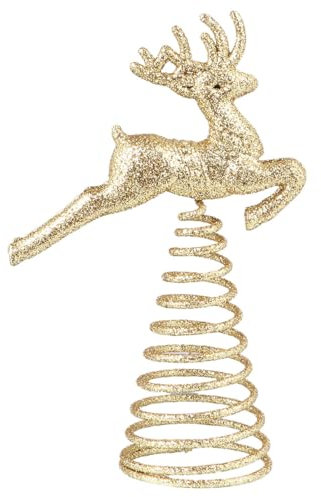 Amosfun Christmas Tree Topper, Gold Glitter Reindeer Xmas Tree Topper, 14cm Small Reindeer Treetop, Creative Animal Tree Decoration, Chritmas Party Supplies