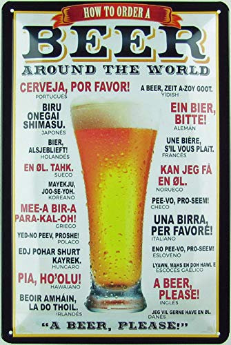 Blechschild 20x30 cm gewölbt Retro Bier How to Order Beer Geschenk Magnet-Metall-Schild mit Sprüchen Vintage lustige Türschilder Bier Nostalgie Schild Deko Bar-Schild Beer Motiv