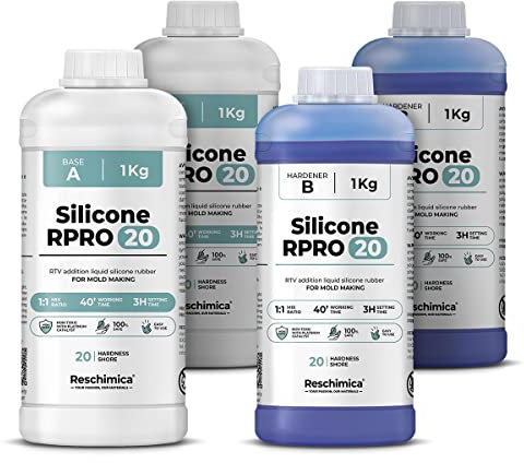R PRO 20 Silicone per stampi Liquido di Media durezza, Facile da Usare (1:1) e atossico, Alta Resistenza alla Rottura, Ideale per Il Fai da Te, Compatibile resine, Cemento e Gesso (4 kg)