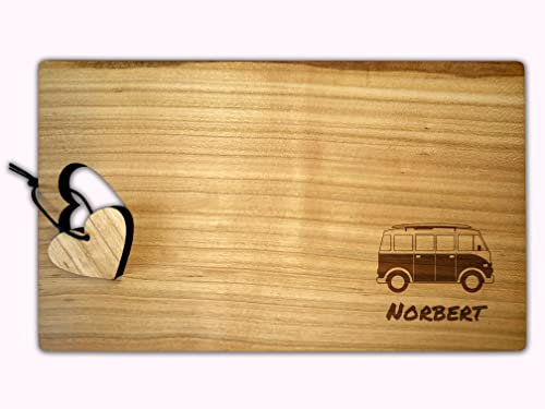 Schneidebrett Herz | Van BUS mit Name graviert, Camping Liebe, Geschenkidee Urlaubskasse, Hochzeit, Hochzeitsgeschenk, Geldgeschenk, Ostern, Weihnachten, Herzbrett, Holzbrett, Frühstücksbrett