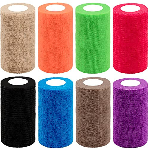 BQTQ 8 Rolls Cohesive Bandage 4 Inch Self Adherent Sport Wrap Tape Stretch Bandage Wrap Athletic Tape for Human and Animals Ankle Sprains Swelling, 8 Colours