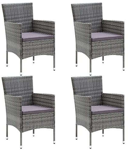vidaXL 4X Garten Essstuhl Gartenstuhl Gartensessel Stuhl Sessel Stuhlset Rattanstühle Stühle Gartenmöbel Balkonstuhl Poly Rattan Grau