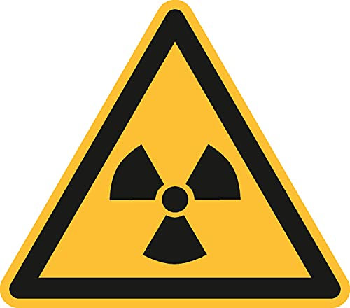 Aufkleber Warnung vor radioaktiven Stoffen oder ionisierten Strahlen, Selbstklebende PCV-Folie, Seitenlänge: 100 mm, ASR A1.3/ISO 7010 [W003], Warnzeichen, 10 cm