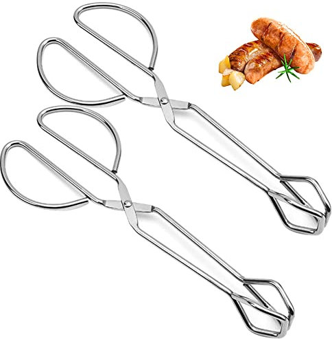 Bratwurstzange, 2 Stücke Grillzange Edelstahl, 25,3cm Küchenzange, Silber Scheren Zange, Kochzange für Fisch Grill, Wurst, Kleine Grill,Kuchen, Grill (10inches)