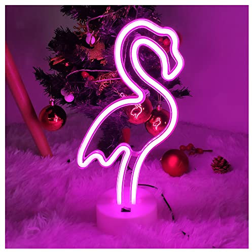 ENUOLI Flamingo Neonzeichen Licht LED Rosa Flamingo Lichter Wandlampe Raum Dekor Batterie/USB operiert Flamingo Neonlichter Neon Nachtschilder Flamingo Lampen für Kinder Schlafzimmer Bar Hochzeit