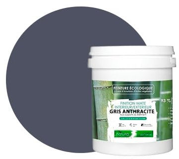 BOX DECO COULEURS Peinture naturelle écologique intérieur extérieur aspect mat Natura - 1L, Gris Anthracite