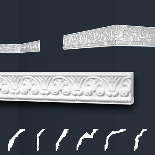 Marbet Deckenleisten weiß Sparpaket aus Styropor EPS - Stuckleisten gemustert, im traditionellen Design - (2 Meter B-10) Styroporleisten Zierprofile Stuck