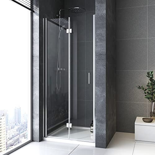 BD-Baode Duschtür 90cm Falttür Nischentür Drehfalttür Duschabtrennung 180° Falttürkabine 6mm NANO ESG Sicherheitsglas Nische Dusche Höhe 195cm