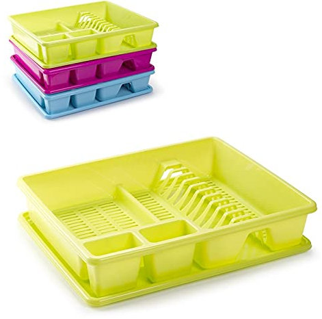 AC - Escurridor de Platos con Bandeja, Drena al Fregadero, Fabricado en Plástico, Ideal para la organización y Limpieza, 9 x 48 x 38 cm Colores Surtidos (Amarillo – Magenta – Azul)