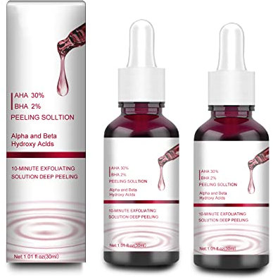 AHA 30% + BHA 2% Peeling-Lösungen, AHA 30% + BHA 2% Fruchtsäure-Essenz-Flüssigkeit, die gewöhnliche Peeling-Lösung und Hyaluron-Gesichtsserum, natürliches Gesichtspeeling-Serum (2pcs)