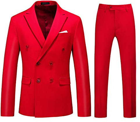YOUTHUP Abito da Uomo 2 Pezzi Completo Doppio Petto Formale Slim Fit Tuta Peak Lapel Giacca e Pantaloni Rosso, M
