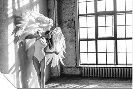 Panther Print Fine Art Prints Woman Dancer with White Angel Wings, künstlerisches ungerahmtes Poster, Bilder für Zuhause, Wand, Schlafzimmer, Wohnzimmer & Badezimmer-Dekoration, 31 x 20 cm