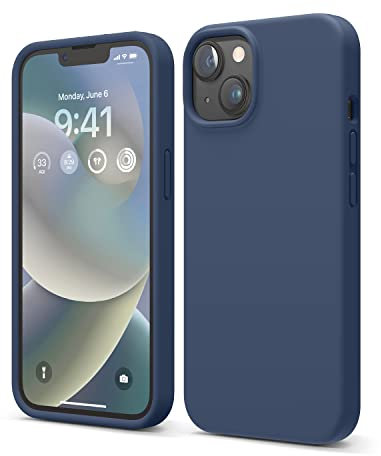 elago Liquid Silicone Case Kompatibel mit iPhone 14 Hülle (6.1), Hochwertiges Silikon, Ganzkörperschutz - 4 Schichten stoßfeste Handyhülle, kratzfestes weiches Mikrofaserfutter (Dunkelblau)