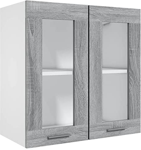 Tidyard Hängeschrank Küchenschrank Aufbewahrungsschrank Einbauküche Küchenzeile Küchenmöbel Oberschrank Küche Schrank,Mit 2 Türen und 1 Regalböden, Glas Grau Sonoma 60x31x60 cm Holzwerkstoff