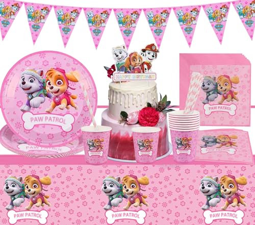 Vajilla para Fiesta con Patrulla Canina, 62 Piezas Juego vajilla Dog Patrol, Patrulla Canina Suministros de Vajilla, Juego Vajilla Cumpleaños Niños, incluye Platos, Tazas, Servilletas, Manteles