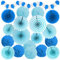 Recosis Blau Party Dekoration, Papier Pompoms Aufhängen Fächer Girlande für Fiesta Party Dekoration Taufe Mädchen Babydusche Party Hochzeit Geburtstag Festival