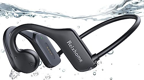 Relxhome Knochenschall Kopfhörer Schwimmen, 32GB Speicher, IP68 Wasserdicht, MP3 Sport kopfhörer, Kabellos Kopfhörer Bluetooth 5.3, Knochenschall Kopfhörer zum Schwimmen Laufen