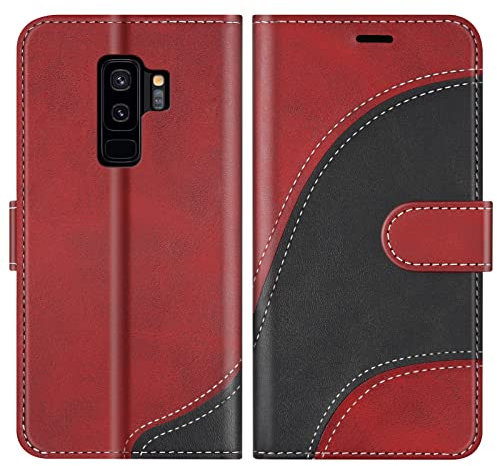 BoxTii Hülle für Samsung Galaxy S9 Plus, PU Leder Handyhülle für Galaxy S9 Plus, Ledertasche Klapphülle Schutzhülle mit Kartenfächer und Magnetverschluss, Rot