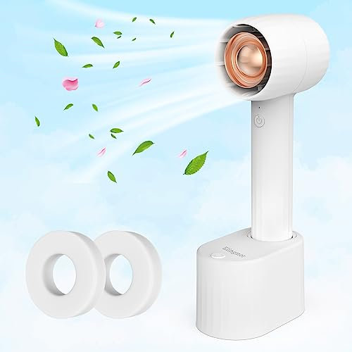 Elingmor Handventilator mit Aromatherapie, tragbarer Ventilator, Mini-Ventilator, 3 Geschwindigkeiten, batteriebetriebener Ventilator und 70° drehbarer Sockel für Reisen, zu Hause und im Büro.