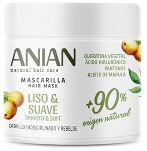 ANIAN - Mascarilla Liso y Suave, 350 ml, para Cabello Indisciplinado y Rebelde, Sella las Fibras Quebradas, Nutre e Hidrata en Profundidad, con Aceite de Marula, Queratina Vegetal y Ácido Hialurónico