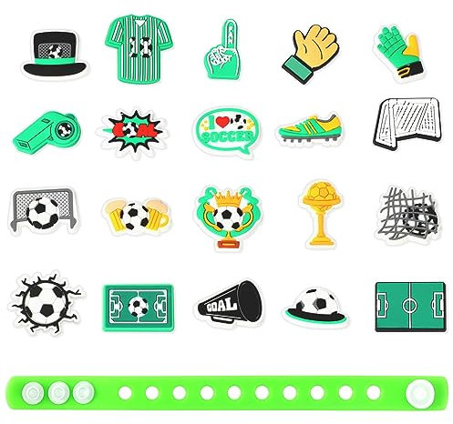 Pwsap 21Stück, Fußball Schuhanhänger Charms mit Armband, PVC Sports Schuhdekorations Anhänger für Schuhe CLOG Sandalen Charms Armband Charms, Partygeschenke für Kinder Jungen Erwachsene Sportfans