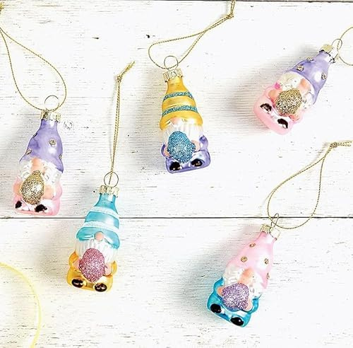 Lillian Vernon Easter Gnome Glass Ornaments - Set of 12, 3 of Each Color, Hand Blown, Mini Gnome Tree Decorations, Festive Home Decor,