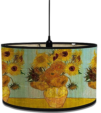 Morbuy Abat Jour en Bambou, Motif Peinture à l'huile Style Vintage Diamètre 30cm Abat-Jour Lampe Tambour Abat Jour Pour Lampe de Table Abats-Jour Lampe Sur Pied (Pétales jaunes)
