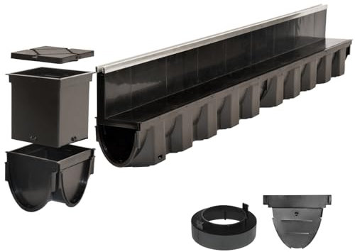 Verdone Schlitzrinne Entwässerungsrinne Abflussrinne Ablaufrinne aussen Terrassenrinne Alukante Bodenrinne B125 KG Rohr Hofablauf (9X Rinne 1m)