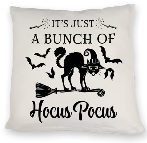 speecheese Schwarze Katze Halloween Kissen mit Spruch A Bunch of Hocus Pocus EIN schönes DekoKissen als Zauberhafte Dekoration zu Halloween fürs Sofa oder das Bett für Hexen und Geister