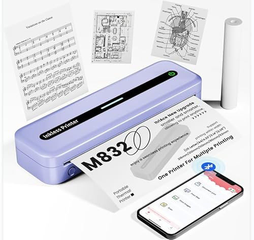 ItriAce Impresora Térmica A4 Bluetooth - Sin Tinta para Oficina, Estudio, Hogar, Viajes - Compatible Con Ordenadores Portátiles y Teléfonos - Púrpura