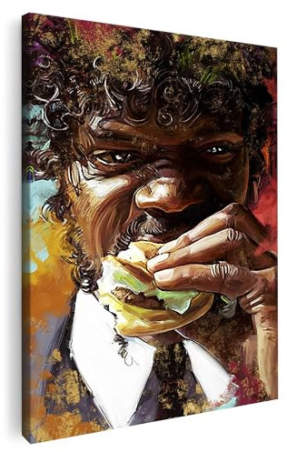 Artmazing | Pulp Fiction Bild bunt | Bild Jules | S-Art Bilder | Pulp Fiction Bilder Modern | Leinwandbilder XXL Wohnzimmer | Wandbild Burger Deko XXL | Bild Leinwand XXL | buntes Poster für Wand