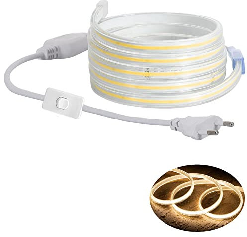 H+H Leipzig LED COB Strip Streifen (Teilmöglichkeit aller 10 cm) + IP20 Netzkabel mit Eurostecker. (04 Meter, Warmweiß, 240LEDs/M, mit Schalter)