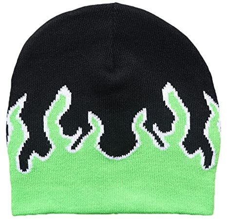 MONOJLY Flame Beanie Y2K Beanies Fire Flame Beanie Knit Beanie Hat Skullies Beanie Slouchy Beanie Flame Skull Beanie, grün, 6 5/8-7 3/8