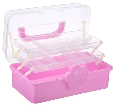 PATIKIL Bead Storage Container, 3-Tier Plastic Wax Seal Beads Box Craft Organizer for Wax Seal Stamp, Pink