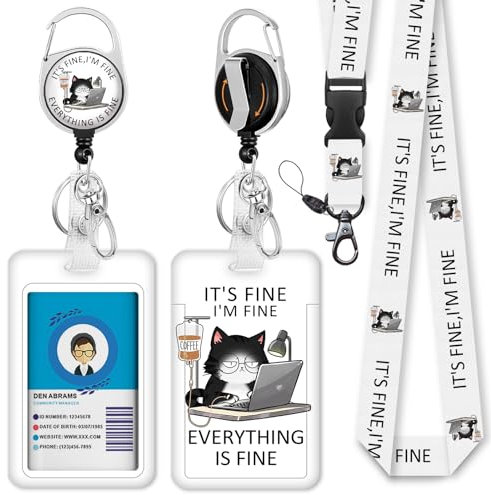 Immaturus Lustiges Katzen-Lanyards für Ausweise, Ausweishalter, einziehbares Schlüsselband, Ausweishalter mit Ausweishalter, niedlicher Tier-Schlüsselanhänger, Namensschild, Ausweishalter,