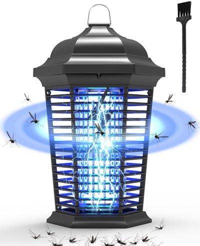 Aucaer Lampe Anti Moustique 20W, 4000V UV 360° Electrique avec Brosse, UV Tue Mouche Electrique Intérieur, Professionnel Tueur de Mouche pour Intérieur et Extérieur, Efficace Portée 80m² (Régulier)