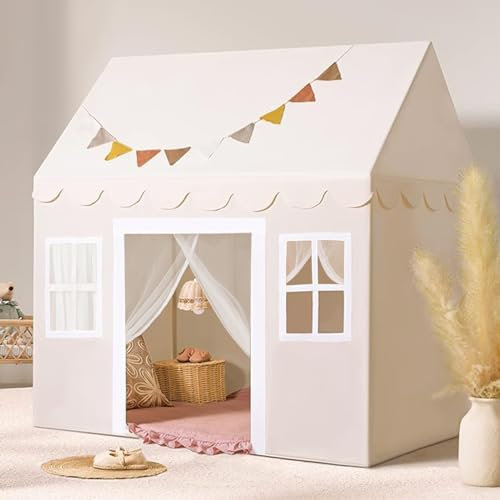 Kinderzelt mit gepolsterter Matte,Dekoration und LED-Lichtern,Kinderzelt, Spielhaus für Kinder,Innenbettzelt für Kleinkinder,Spielzimmermöbel in neutralen Farben