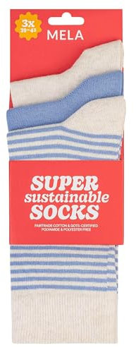 MELAWEAR Socken 3er Pack Basic (DE/NL/SE/PL, Numerisch, 43, 46, Regular, Regular, cream melange/forgetmenot gestreift)