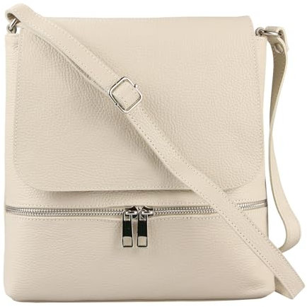 OBC Made in Italy Damen Leder Tasche Messenger Crossbody Handtasche Schultertasche Crossover Umhängetasche Shopper Damentasche Überschlagtasche Tablettasche bis ca. 7-9 Zoll Beige