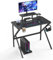 nwixbqoqn Gaming-Schreibtisch, Gaming-Schreibtisch mit Bildschirmhalterung, Gaming-Tisch aus Kohlefaser mit Haken für Kopfhörer und Becherhalter, ergonomischer PC, 100 x 55 x 75 cm, Schwarz