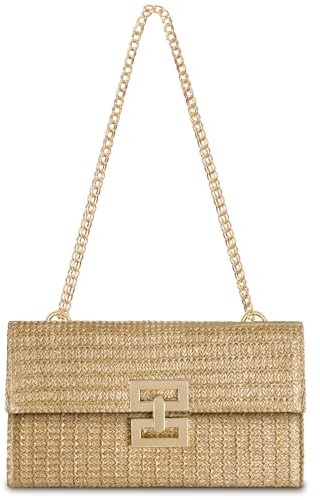 OSDUE Straw Clutch Purses for Women, Summer Beach Handbags, Boho Woven Envelope Wallet Fold Over Chain Crossbody Shoulder Tote Bag Evening Bag for Women Beach Summer Travel, Apricot