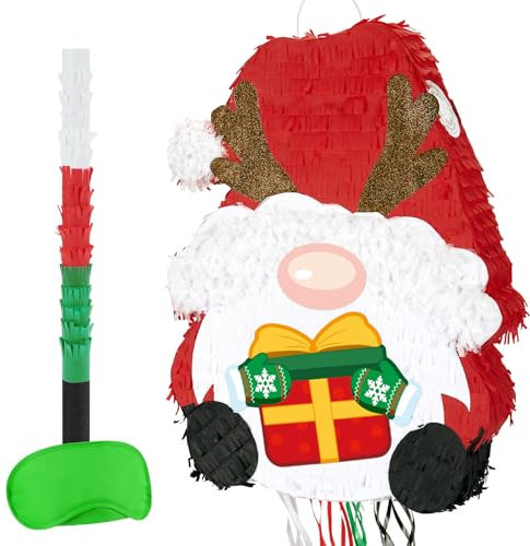 WERNNSAI Weihnachts Piñata mit Zugschnur und Augenbinde süße Fledermaus Weihnachtswichtel Weihnachts Piñata für Rot Weiß Weihnachtsparty Dekoration 33 x 43 cm Weihnachts Piñata Geschenke für Kinder