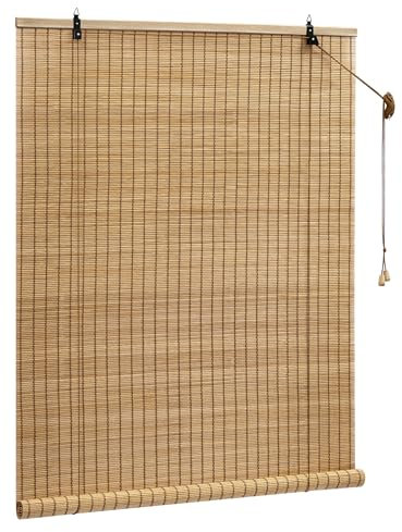 WOLTU Bambus Rollo mit Bohren 90x160 cm Bambusrollo Sichtschutz Sonnenschutz Raffrollo Seitenzugrollo Innen und Außen Bambus Jalousie für Türen & Fenster, Hellbraun