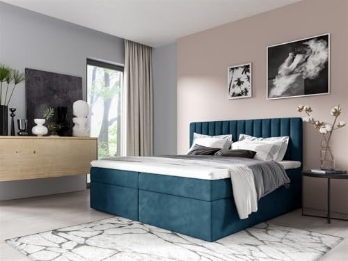 Fun Möbel Boxspringbett Schlafzimmerbett Linnea in Stoff Fresh auch Überlänge… (Blau, 120x200 cm)