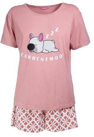 Keanu Ladies Polycotton Shortie Pyjamas - Short Sleeve Top with Shorts - Cute Sleepwear Set - Current Mood Design - Sizes 20-22
