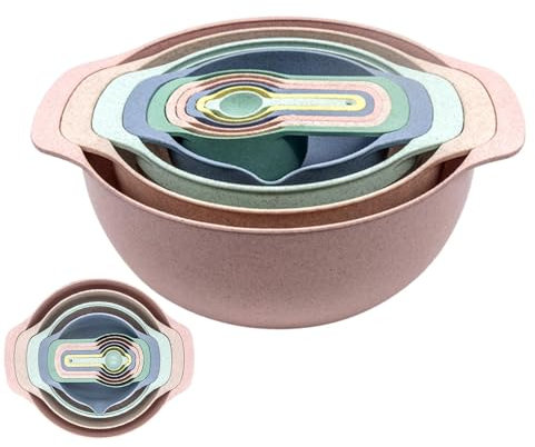 Bols mélangeurs gigognes, ensemble de tasses et bols à mesurer colorés, ensemble d'outils de cuisine peu encombrants, 10 bols à mélanger et tasses à mesurer avec design ergonomique pour une