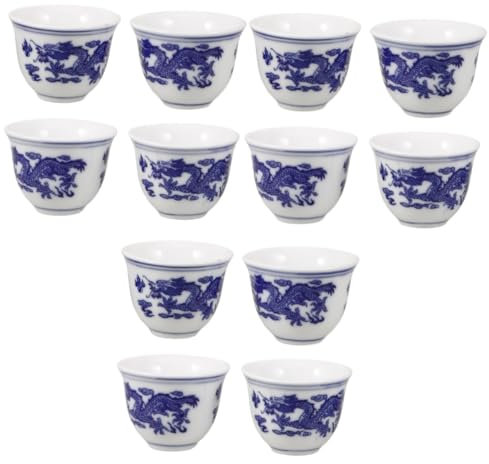 Garneck 12 Pièces bol à thé gobelet coupe de vin du temple coupe à vin décorative tasses à thé asiatiques verre à liqueur tasse à thé vintage tasse à thé soupière porte-thé céramique