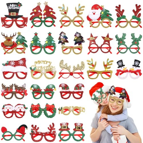 Itoyx Weihnachtsbrillen,24 Stück Partybrillen Set fotobox weihnachtsassesoires weihnachten brille weihnachtsmützen weihnachtsverkleidungen Kinder Partybrillen Lustige Brille für Partydekoration